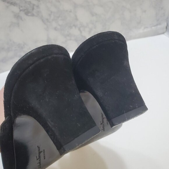 Salvatore Ferragamo Slip-On Mules Heels 7AA Black Suede Leather Tortoise Shell - Picture 13 of 15